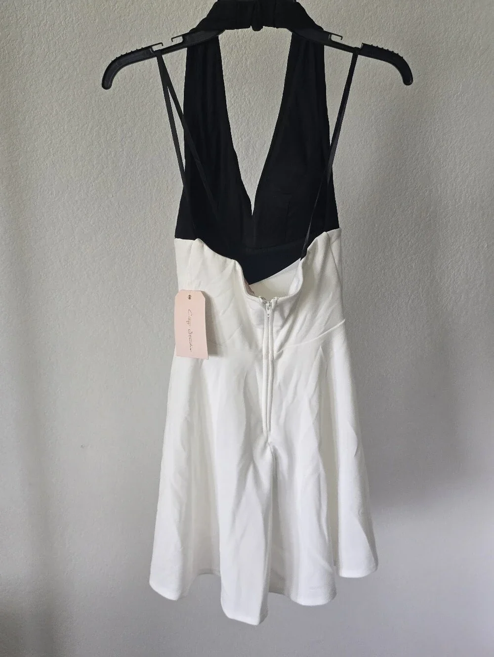 City Studio Colorblock Halter Fit & Flare Party Dress XS NWT Ivory Black Mini